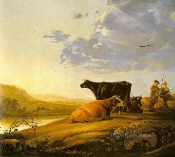 牛 雄牛 Painting - 牛を持つ若い牧夫 田舎の画家 アルバート・カイプ